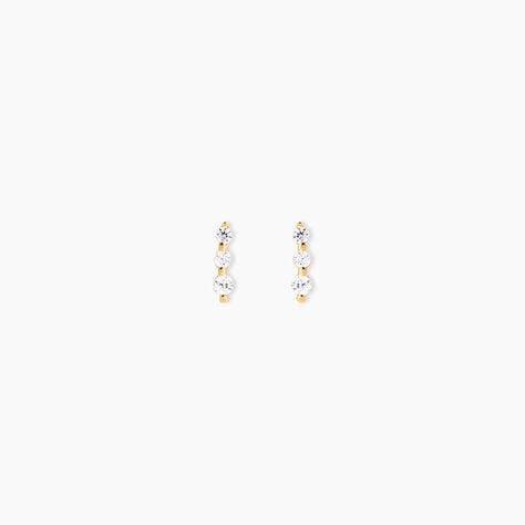Boucles D'oreilles Puces Tria Or Jaune Oxyde De Zirconium - Clous d'oreilles Femme | Histoire d’Or