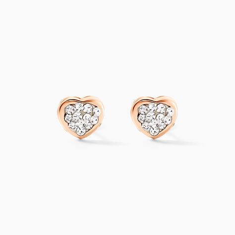 Boucles D'oreilles Puces Edme C&oelig;ur Or Rose Strass - Clous d'oreilles Femme | Histoire d&rsquo;Or