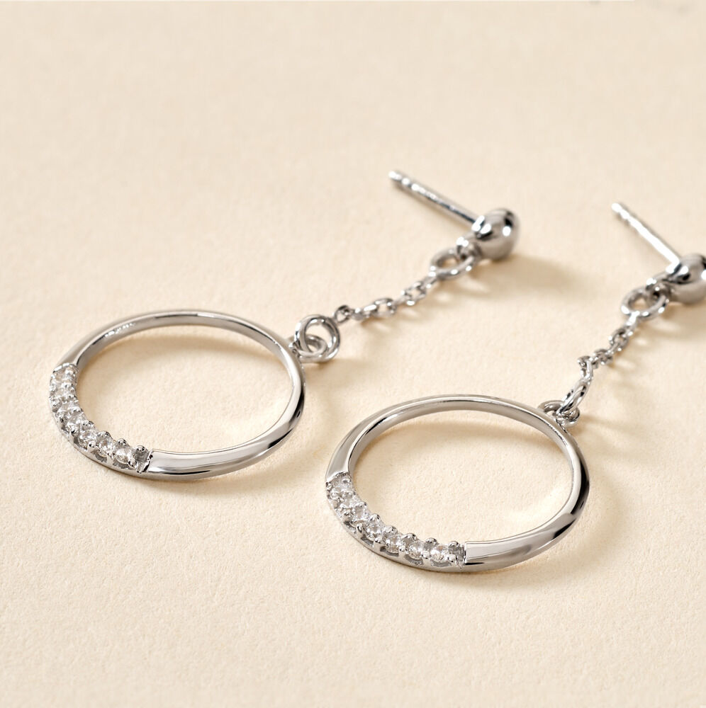 Boucles D'oreilles Pendantes Amma Argent Blanc Oxyde De Zirconium - Boucles d'oreilles fantaisie Femme | Histoire d&rsquo;Or