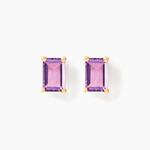 Boucles D'oreilles Puces Emilian Or Jaune Am&eacute;thyste - Clous d'oreilles Femme | Histoire d&rsquo;Or