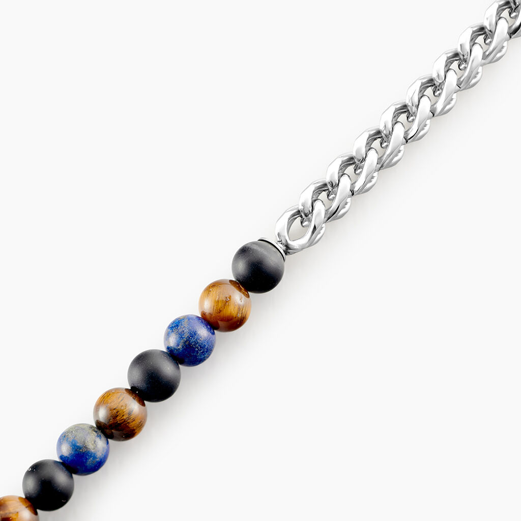 Bracelet Acier Blanc Calum œil De Tigre Onyx Agathe -  Homme | Histoire d’Or