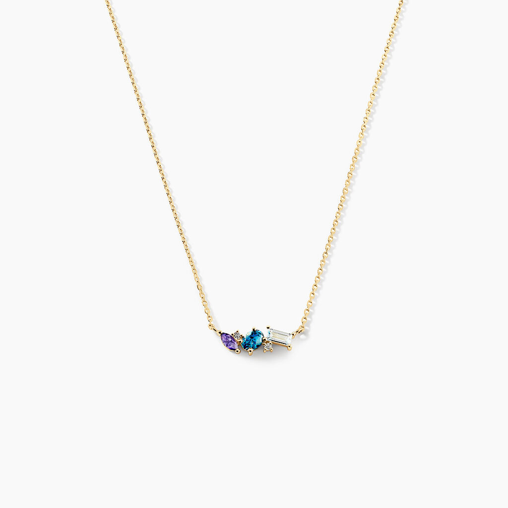 Collier Printemps Précieux Or Jaune Topaze Améthyste