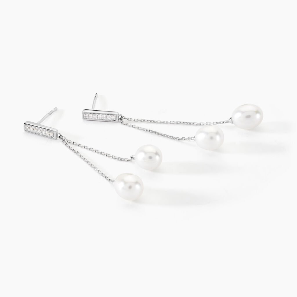 Boucles D'oreilles Pendantes Giacomo Or Blanc Perle De Culture - Boucles d'oreilles pendantes Femme | Histoire d&rsquo;Or