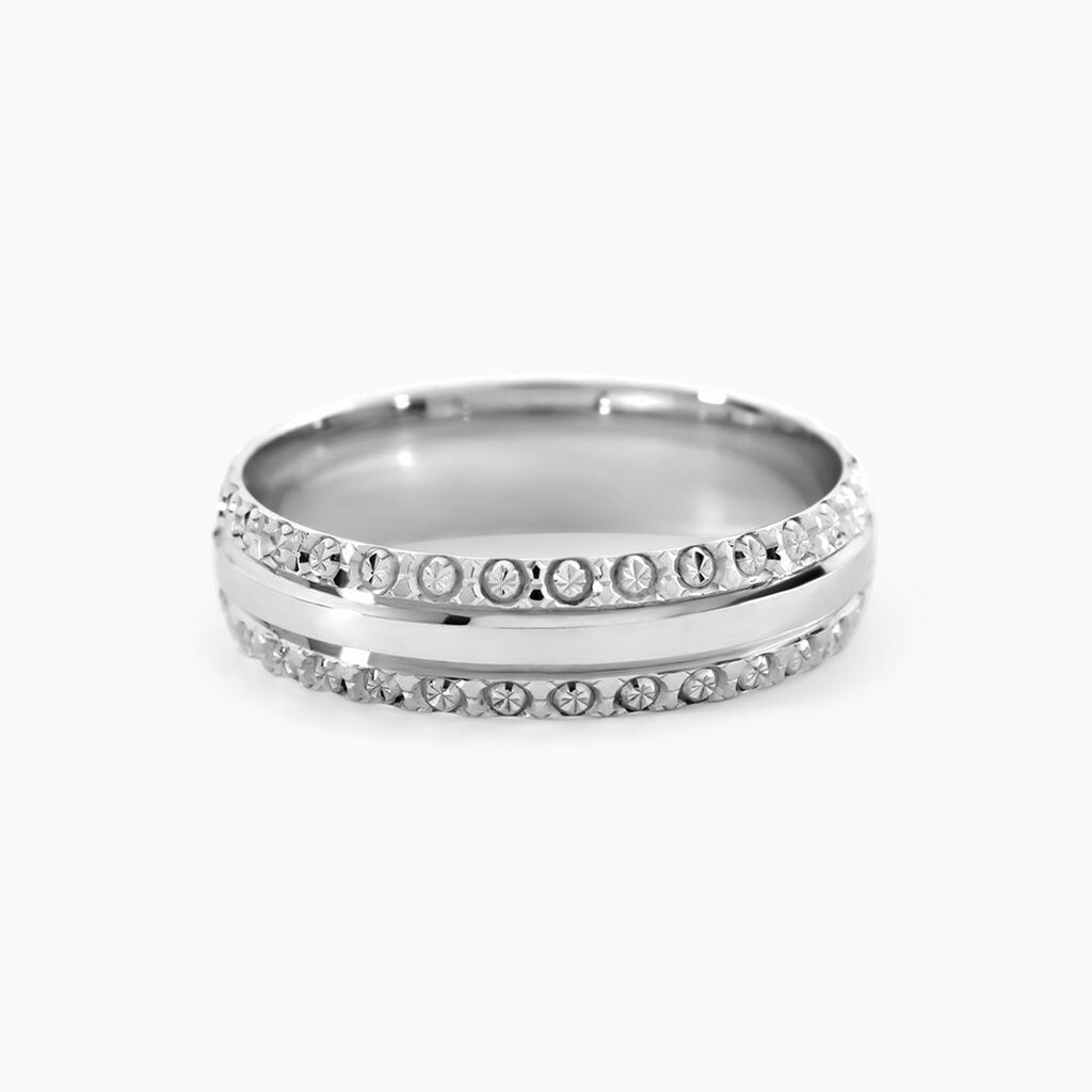 Alliance June 2 Rangs Diamantee Demi Jonc Classique Or Blanc - Alliances 18 carats Unisex | Histoire d&rsquo;Or
