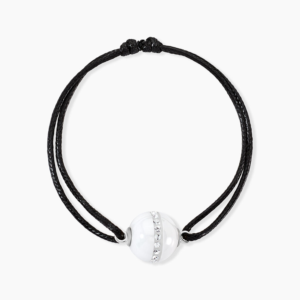 Bracelet Nina Cera Argent Blanc C&eacute;ramique Et Strass - Bracelets cordon Femme | Histoire d&rsquo;Or