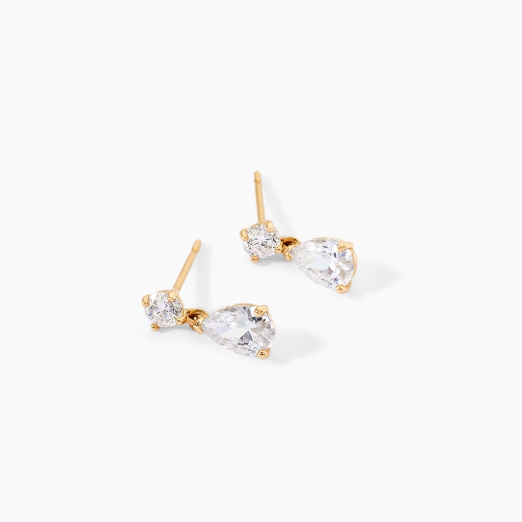 Boucles D'Oreilles Pendantes Couronne Or Jaune Oxyde De Zirconium - Boucles d'oreilles pendantes Femme | Histoire d&rsquo;Or
