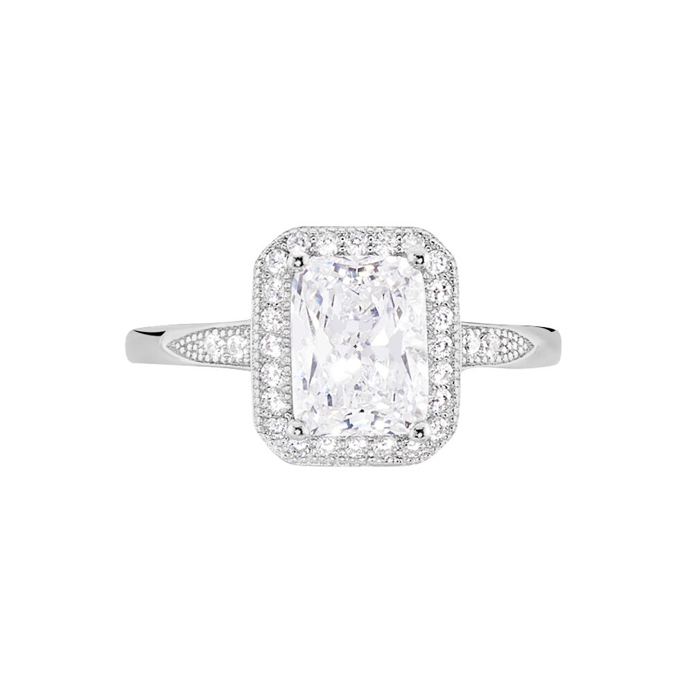 Bagues solitaires Rectangle Argent Oxyde de Zirconium Ronde Blanc