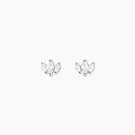 Boucles D'oreilles Puces Duchesse Argent Blanc Oxyde De Zirconium - Boucles d'oreilles fantaisie Femme | Histoire d’Or