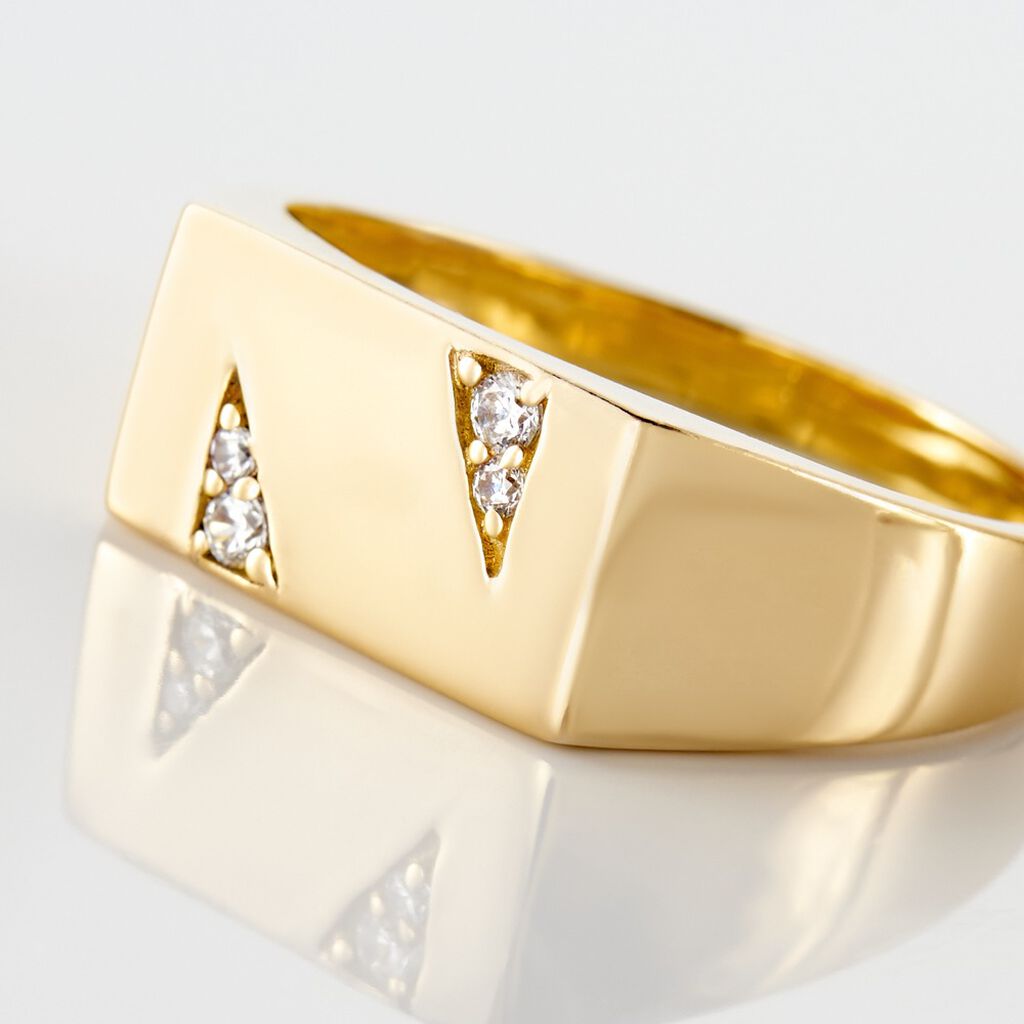 Chevalière Plaqué Or Jaune Asa Oxydes De Zirconium - Chevalières Homme | Histoire d’Or