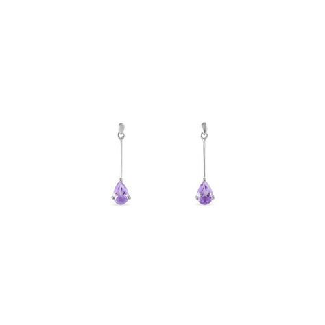 Boucles D'oreilles Pendantes Goutte Or Blanc Amethyste - Boucles d'oreilles pendantes Femme | Histoire d’Or