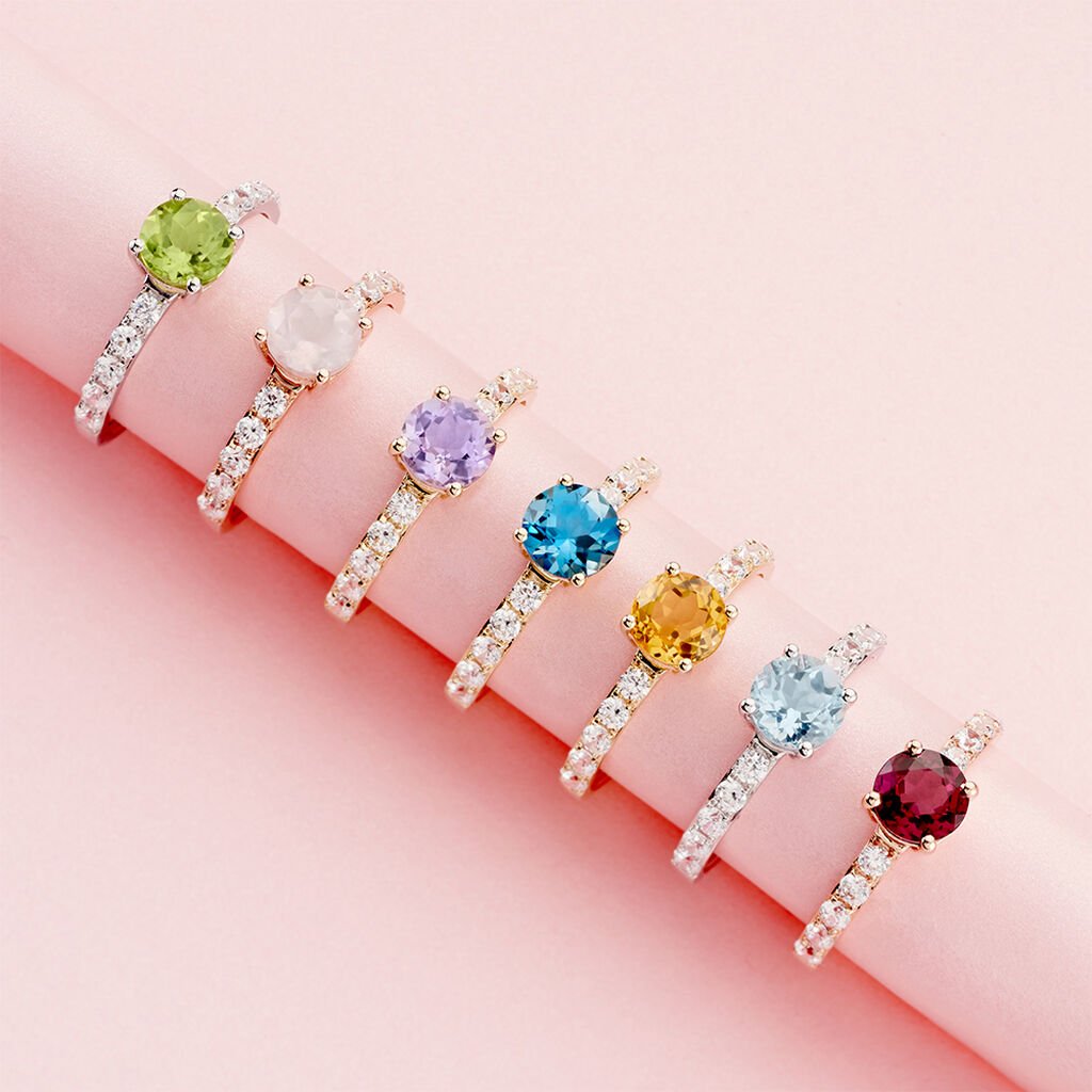 Bague Or Blanc Monroe P&eacute;ridot Oxydes De Zirconium - Bagues solitaires Femme | Histoire d&rsquo;Or