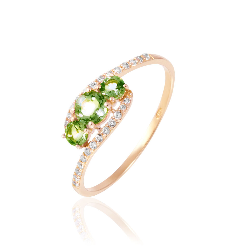 Bague Chloe Or Rose Péridot Et Oxyde De Zirconium - Bagues solitaires Femme | Histoire d’Or