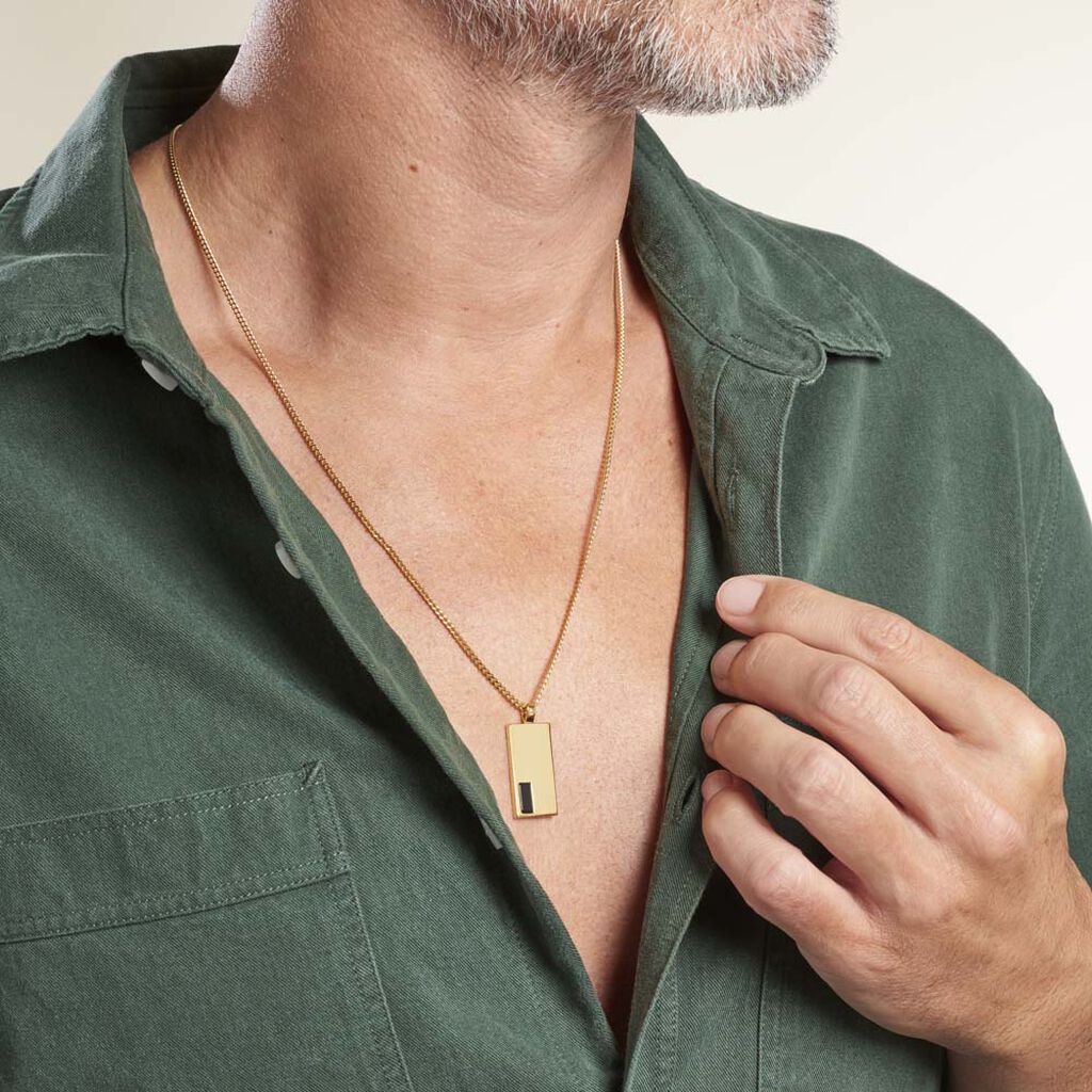 Collier Plaqué Or Jaune Francesco Onyx Noir - Colliers Homme | Histoire d’Or