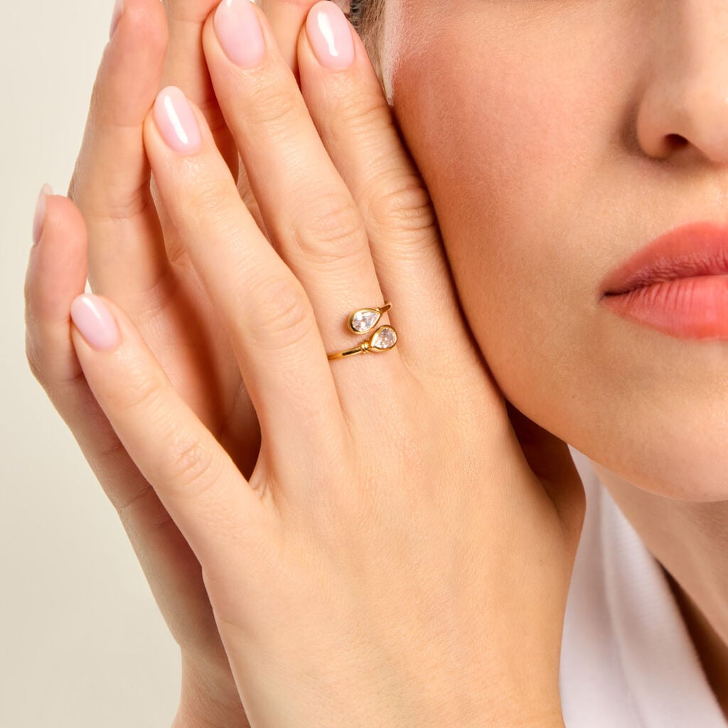 Bague Sunset Riviera Argent Dor&eacute; A L'Or 750/1000 Oxyde De Zirconium - Bagues avec pierre Femme | Histoire d&rsquo;Or