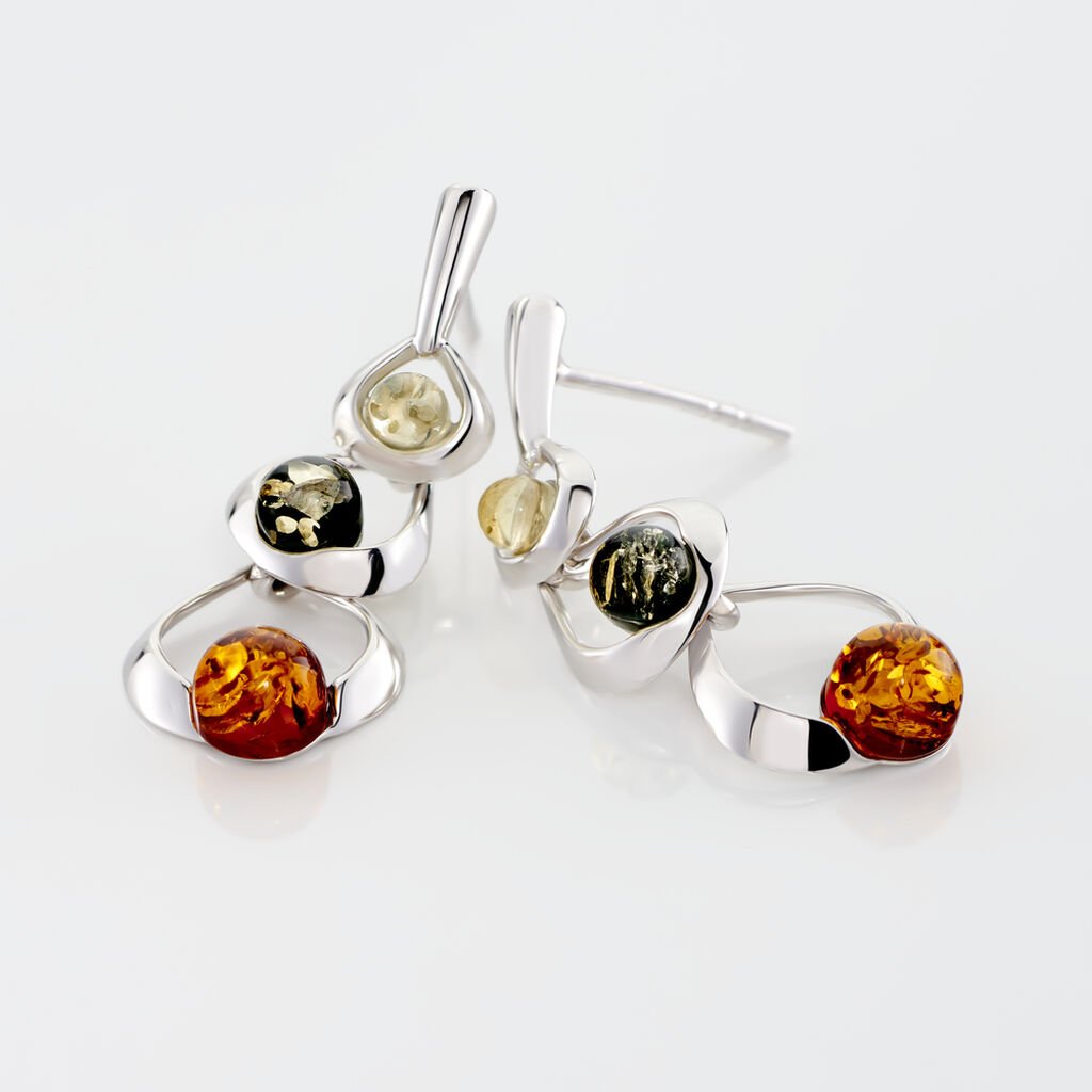 Boucles D'oreilles Pendantes Agneta Argent Blanc Ambre - Boucles d'oreilles fantaisie Femme | Histoire d’Or