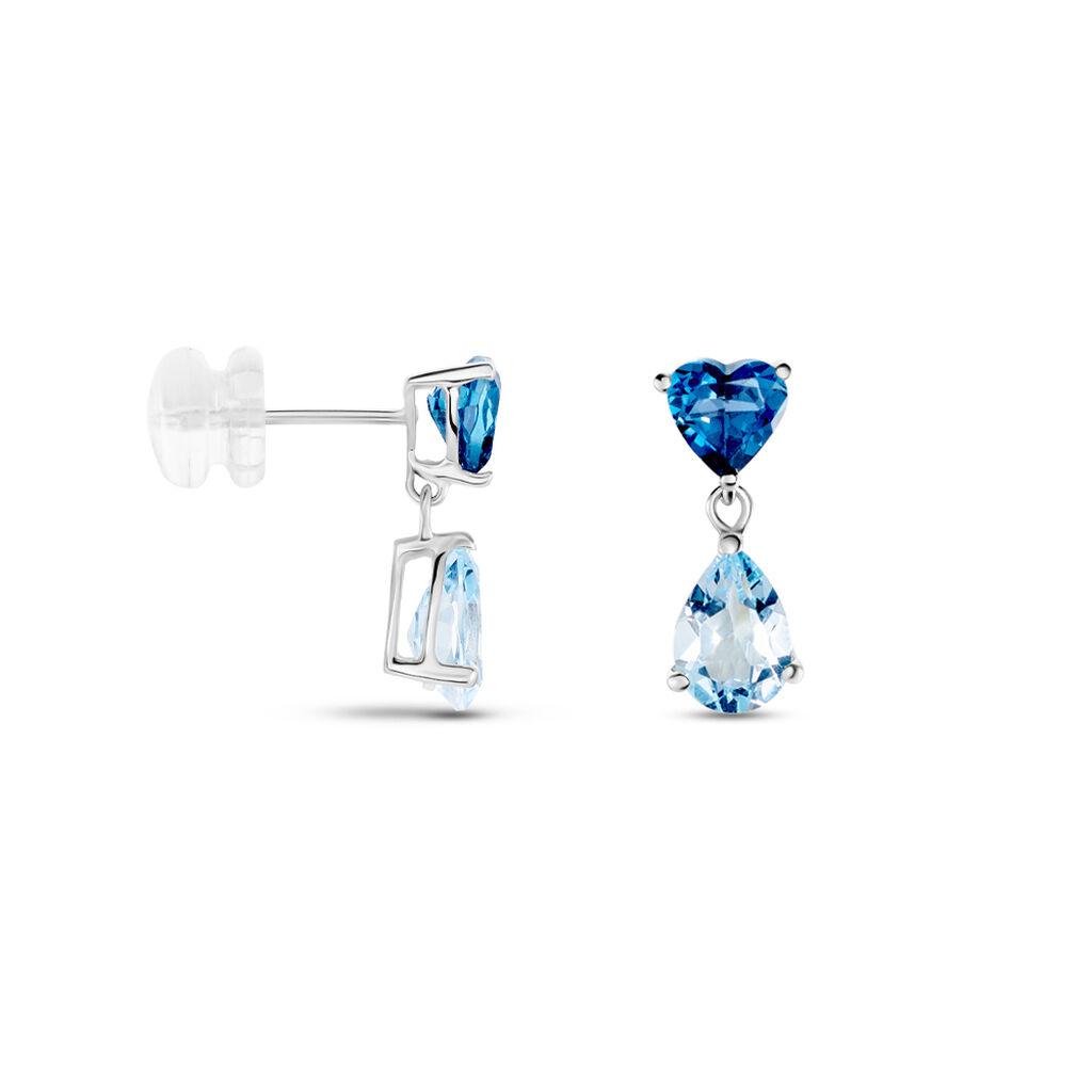 Boucles D'oreilles Puces Lenuta Or Blanc Topaze Bleu Sky Topaze - Clous d'oreilles Femme | Histoire d’Or