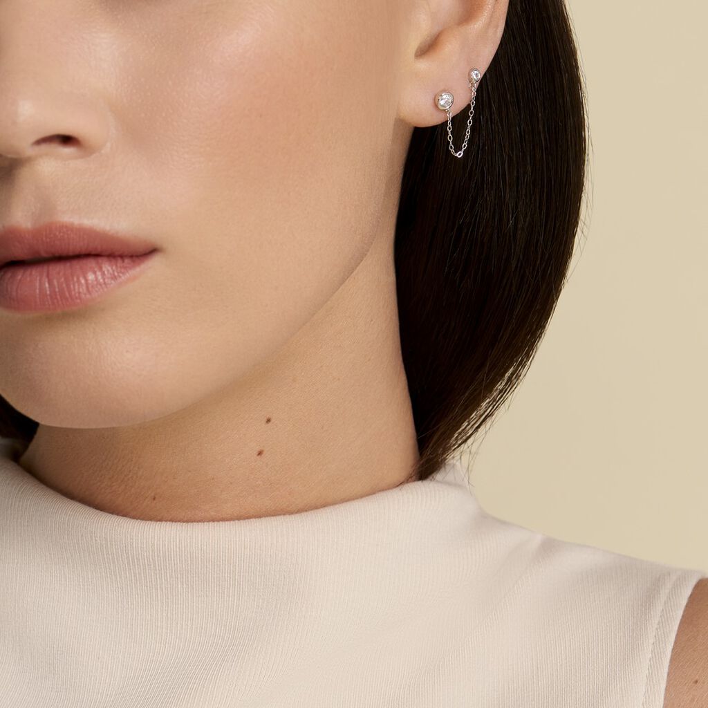 Bijou D'oreille Argent Blanc Cheyanne Oxydes De Zirconium - Boucles d'oreilles fantaisie Femme | Histoire d’Or
