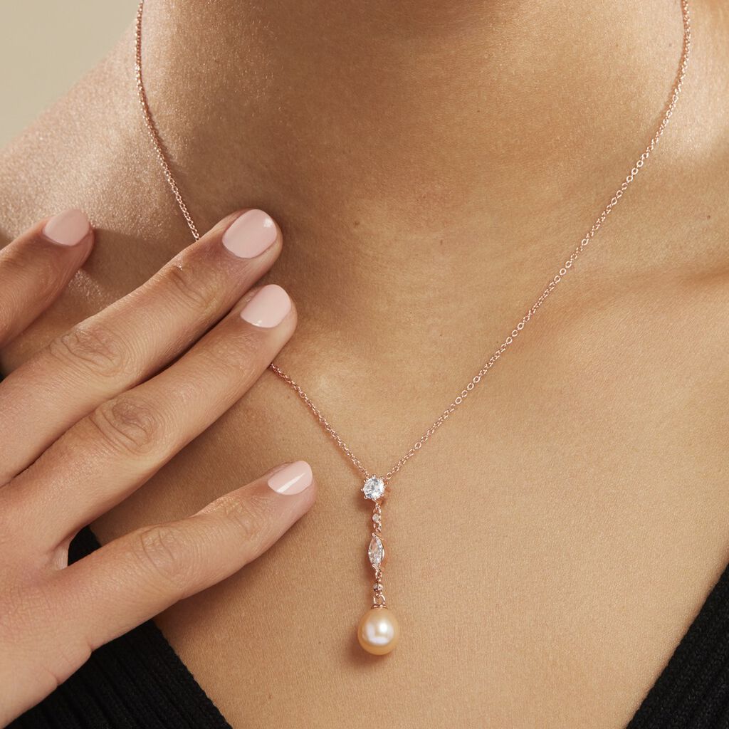 Collier Lynes Argent Rose Perle De Culture Et Oxyde De Zirconium - Colliers fantaisie Femme | Histoire d’Or