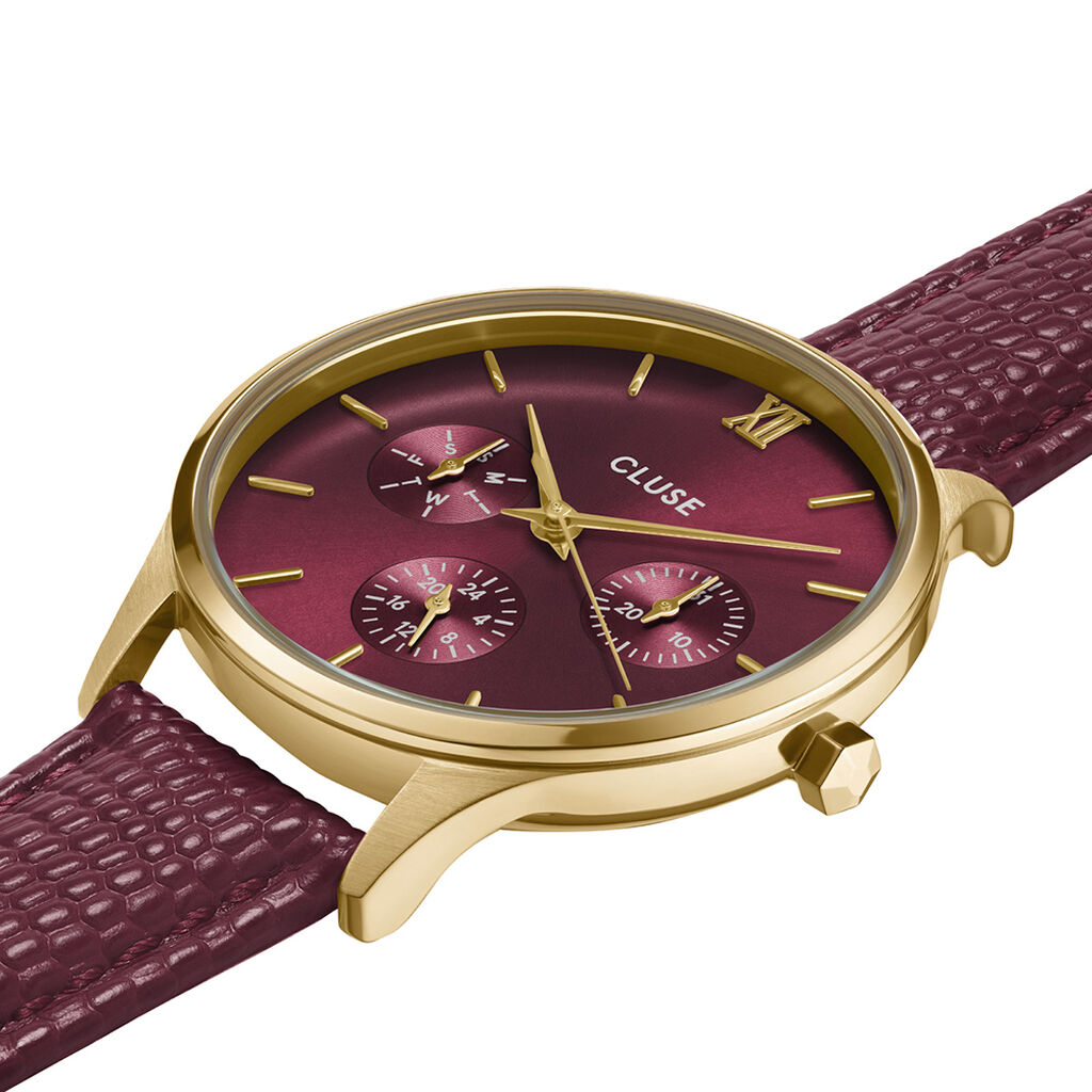 Montre Cluse Minuit Multifonction Cerise - Montres Femme | Histoire d&rsquo;Or