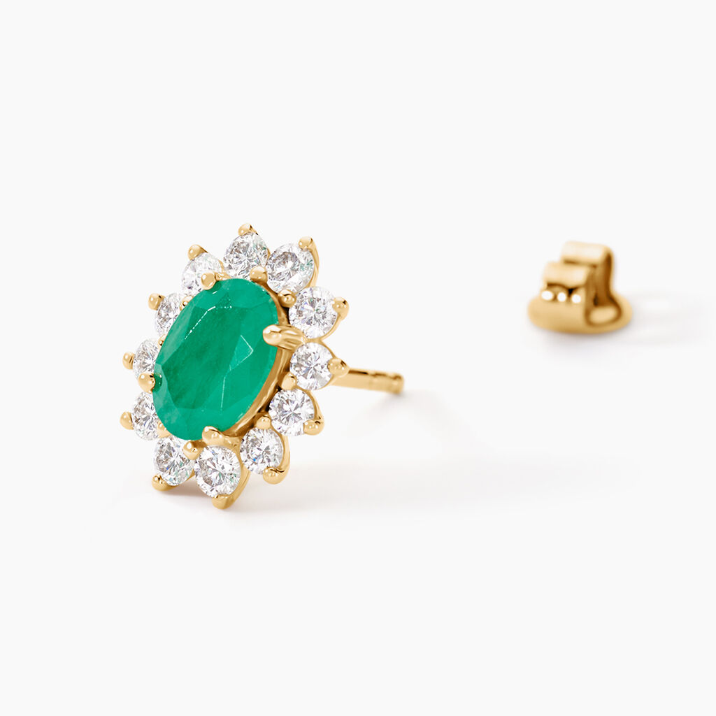 Boucles D'oreilles Or Jaune Emeraude Diamants - Clous d'oreilles Femme | Histoire d&rsquo;Or