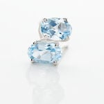 Boucles D'oreilles Puces Ovale Serti Griffe Or Blanc Topaze - Clous d'oreilles Femme | Histoire d&rsquo;Or