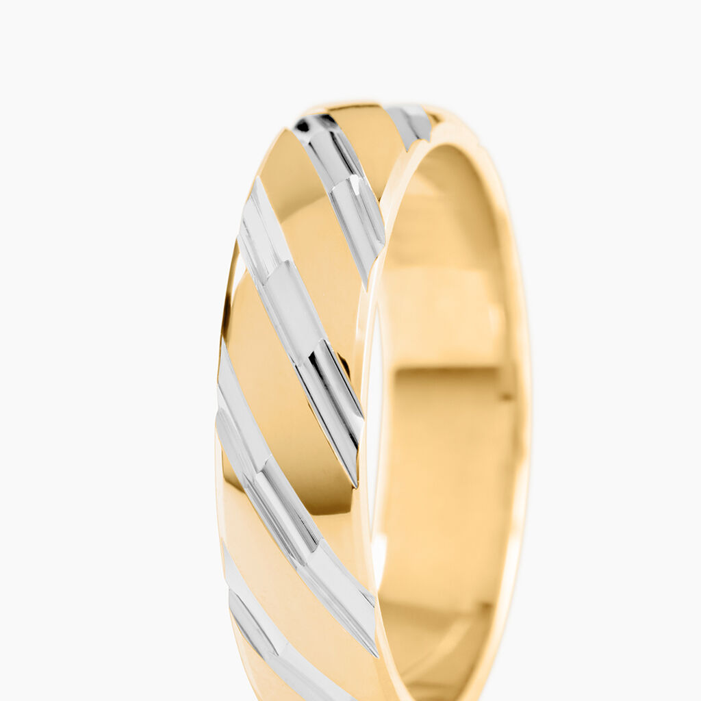 Alliance Strie Fantaisie Demi Jonc Classique Or Bicolore - Alliances Unisex | Histoire d&rsquo;Or