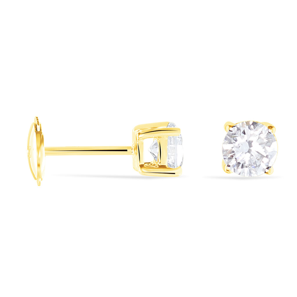 Boucles D'oreilles Puces 4 Griffes Or Jaune Diamant Synthetique - Clous d'oreilles Femme | Histoire d&rsquo;Or