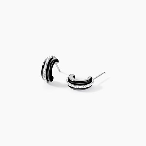Créoles Noci Demi Cercle Argent Blanc Céramique Et Oxyde De Zirconium - Boucles d'oreilles créoles Femme | Histoire d’Or