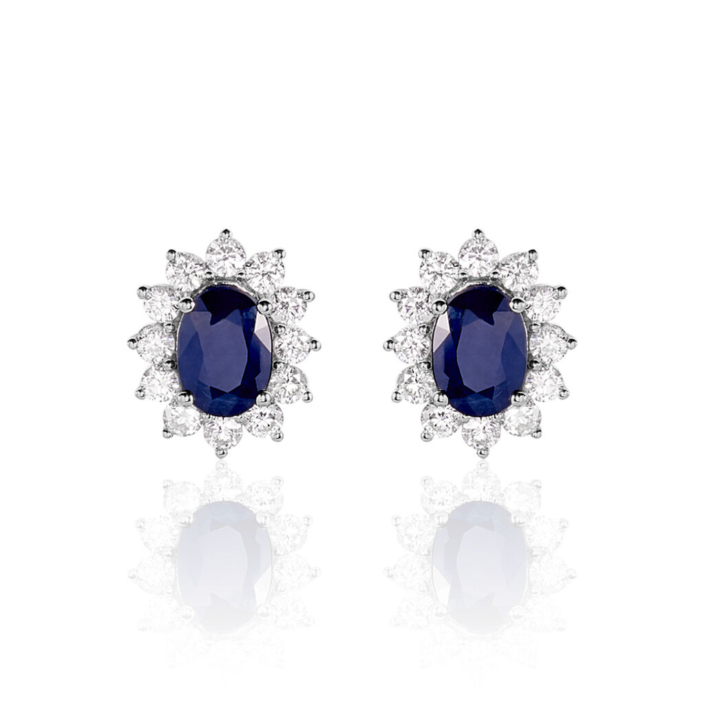 Boucles D'oreilles Or Blanc Saphir Diamants - Clous d'oreilles Femme | Histoire d’Or