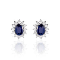 Boucles D'oreilles Puces Vladimir Or Blanc Saphir Et Diamant