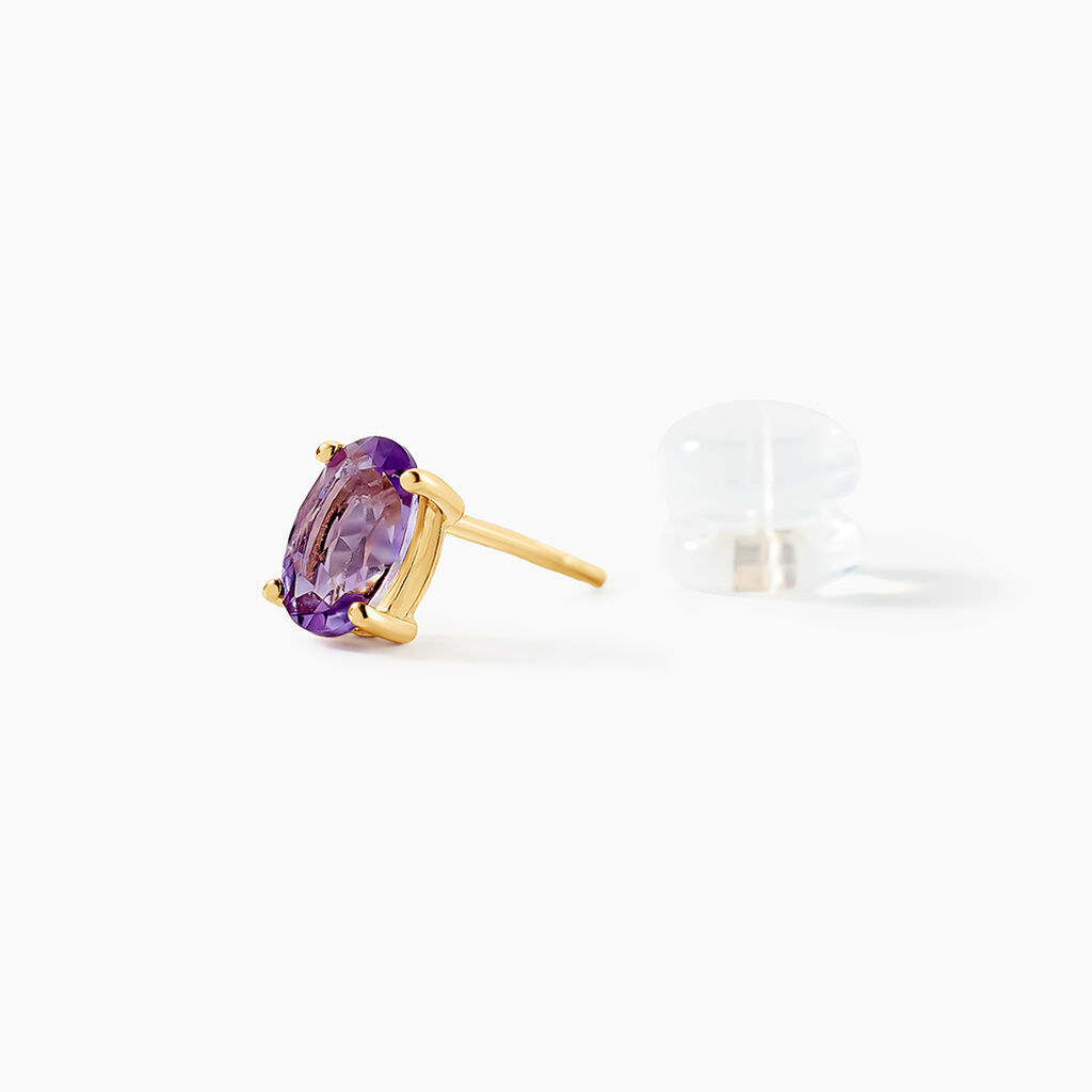 Boucles D'oreilles Puces Elea Serti Griffe Or Jaune Amethyste - Clous d'oreilles Femme | Histoire d’Or