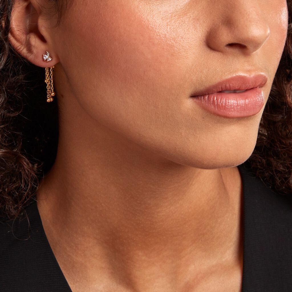 Boucle D'oreille Pendante Unitaire Urban Flower Plaqué Or Jaune Oxyde - Boucles d'oreilles fantaisie Femme | Histoire d’Or
