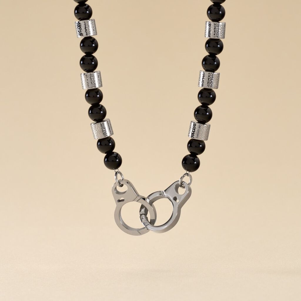 Collier Kuro Acier Blanc Agate - Colliers fantaisie Homme | Histoire d’Or