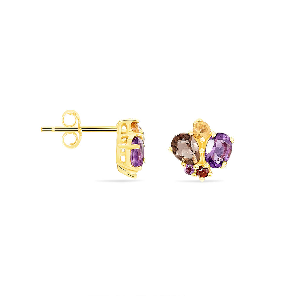 Boucles D'oreilles Pendantes Or Jaune Amethyste Et Quartz Et Citrine - Boucles d'oreilles pendantes Femme | Histoire d’Or