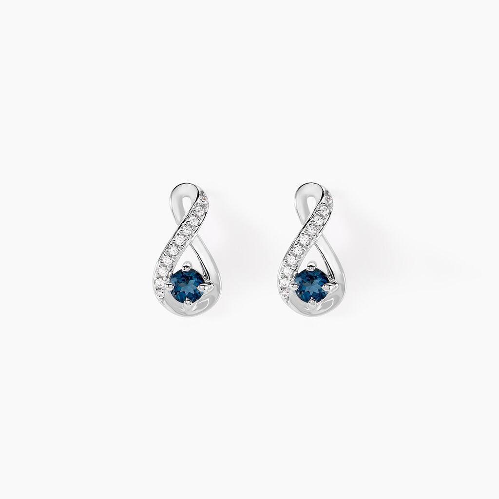 Boucles D'oreilles Puces Augusta Or Blanc Topaze Et Oxyde De Zirconium - Clous d'oreilles Femme | Histoire d&rsquo;Or