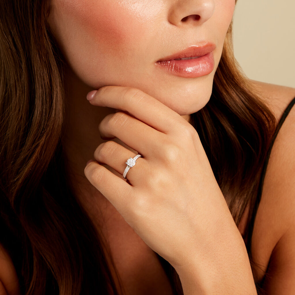 Bague Julia Ld Platine Blanc Diamant Synth&eacute;tique - Bagues avec pierre Femme | Histoire d&rsquo;Or