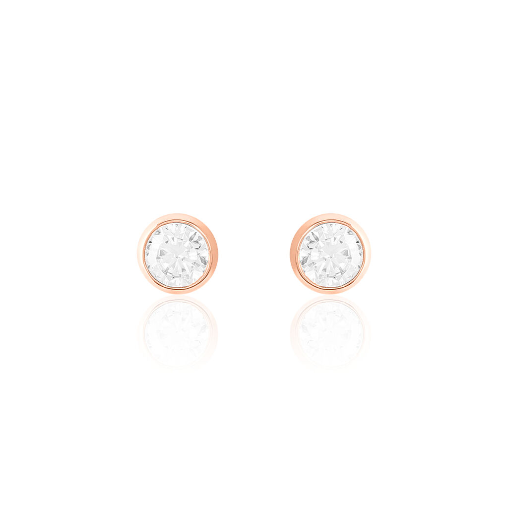 Boucles D'oreilles Puces Daria Serti Clos Or Rose Oxyde De Zirconium - Clous d'oreilles Femme | Histoire d’Or