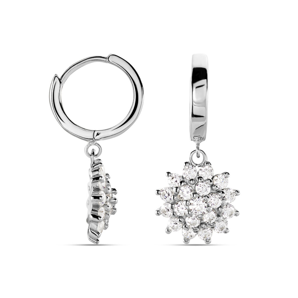 Cr&eacute;oles Argent Blanc Maximille Oxydes De Zirconium - Boucles d'oreilles cr&eacute;oles Femme | Histoire d&rsquo;Or