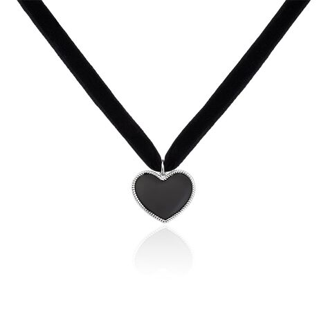 Collier Ras De Cou Argent Blanc Night Cœur Laque Noire - Colliers Coeur Femme | Histoire d’Or