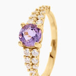 Bague Tissina Argent Dor&eacute; A L'Or 750/1000 Am&eacute;thyste Oxyde De Zirconium - Bagues solitaires Femme | Histoire d&rsquo;Or