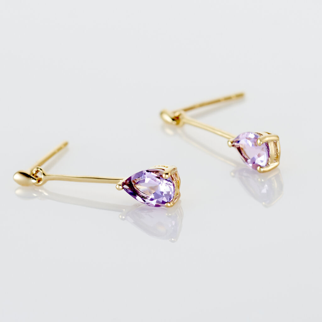 Boucles D'oreilles Pendantes Goutte Or Jaune Amethyste - Boucles d'oreilles pendantes Femme | Histoire d’Or