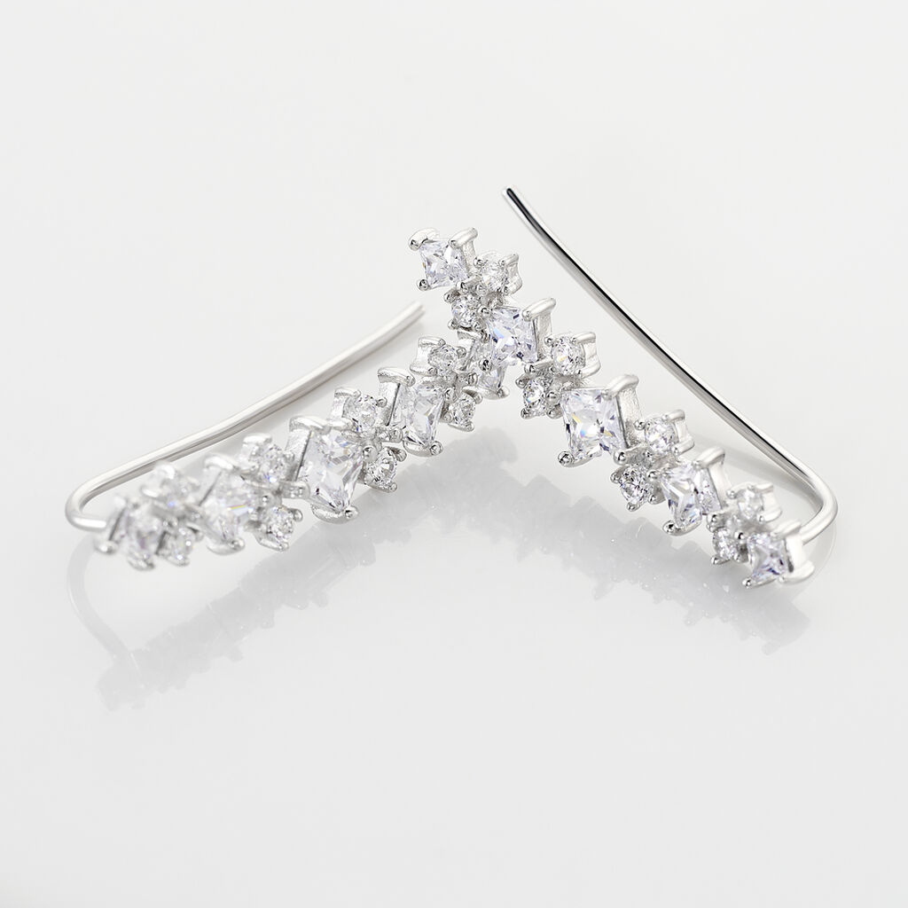 Bijoux D&iquest;oreilles Grimpants Sarida Argent Blanc Oxyde De Zirconium - Boucles d'oreilles fantaisie Femme | Histoire d&rsquo;Or