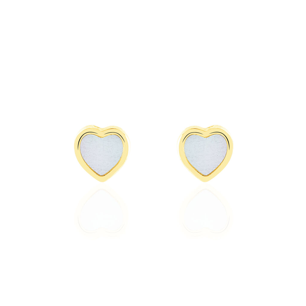 Boucles D'oreilles Puces Azalea Cœur Or Jaune Nacre - Clous d'oreilles Enfant | Histoire d’Or