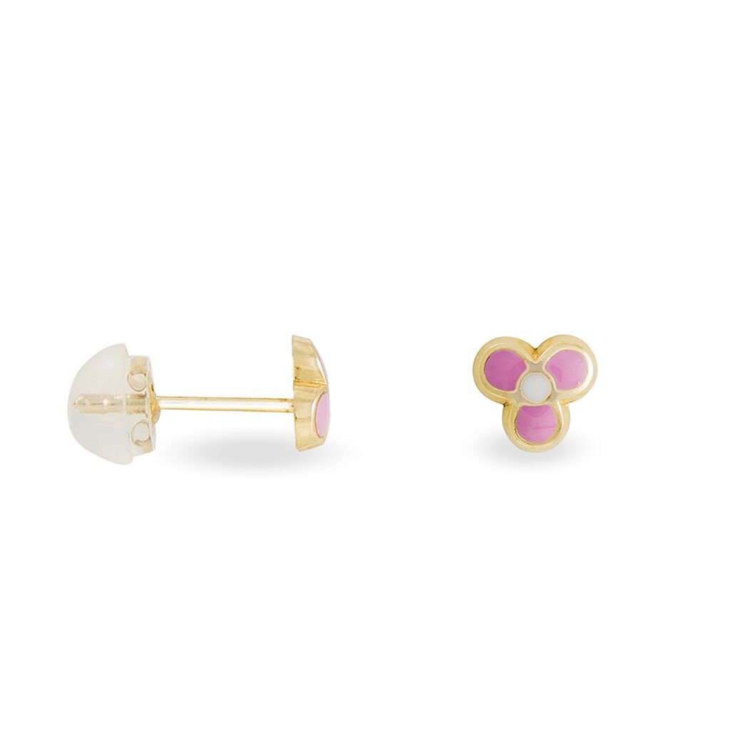 Boucles D'oreilles Puces Fleur Rose Or Jaune - Clous d'oreilles Enfant | Histoire d&rsquo;Or