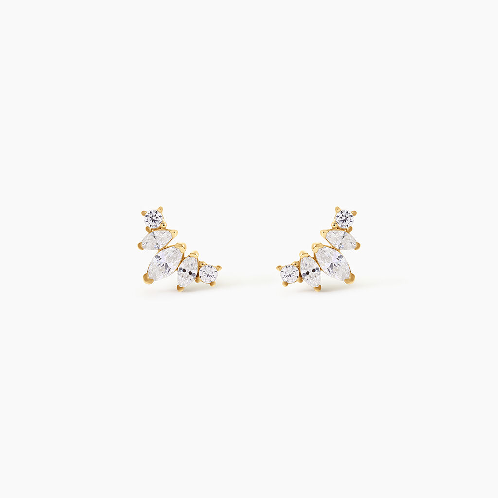 Boucles D'Oreilles Puces Earnestine Argent Dor&eacute; A L'Or 750/1000 Oxyde De Zirconium - Boucles d'oreilles fantaisie Femme | Histoire d&rsquo;Or