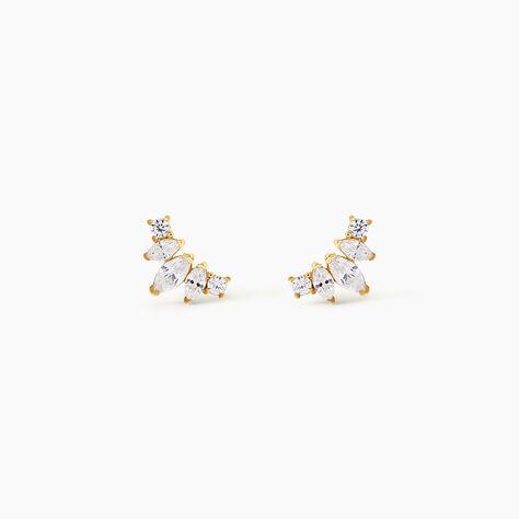 Boucles D'Oreilles Puces Earnestine Argent Dor&eacute; A L'Or 750/1000 Oxyde De Zirconium - Boucles d'oreilles fantaisie Femme | Histoire d&rsquo;Or