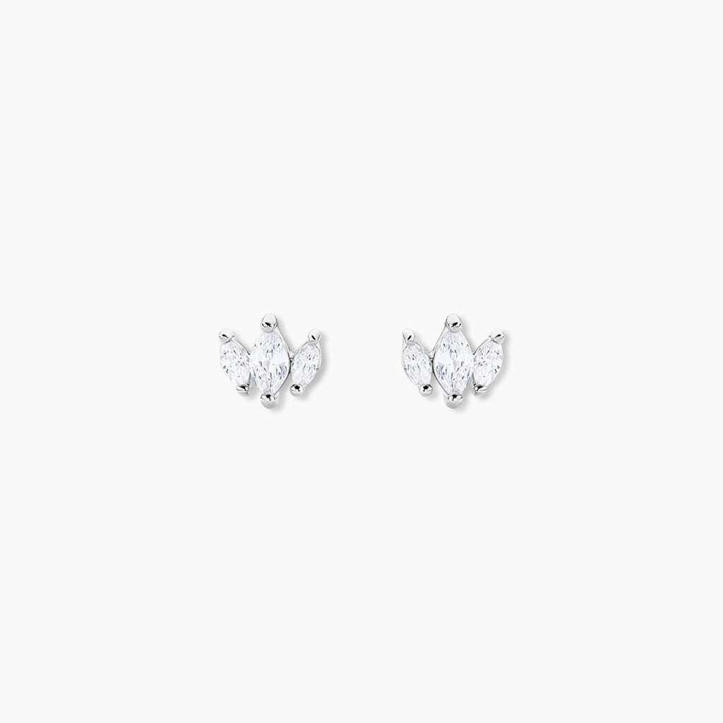Boucles D'oreilles Puces Eclat D'Aurore Argent Blanc Oxy - Boucles d'oreilles fantaisie Femme | Histoire d&rsquo;Or
