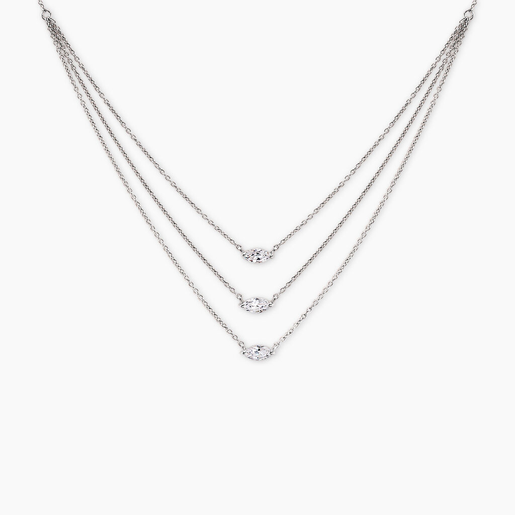 Collier Navette Argent Blanc Oxyde De Zirconium - Colliers fantaisie Femme | Histoire d&rsquo;Or