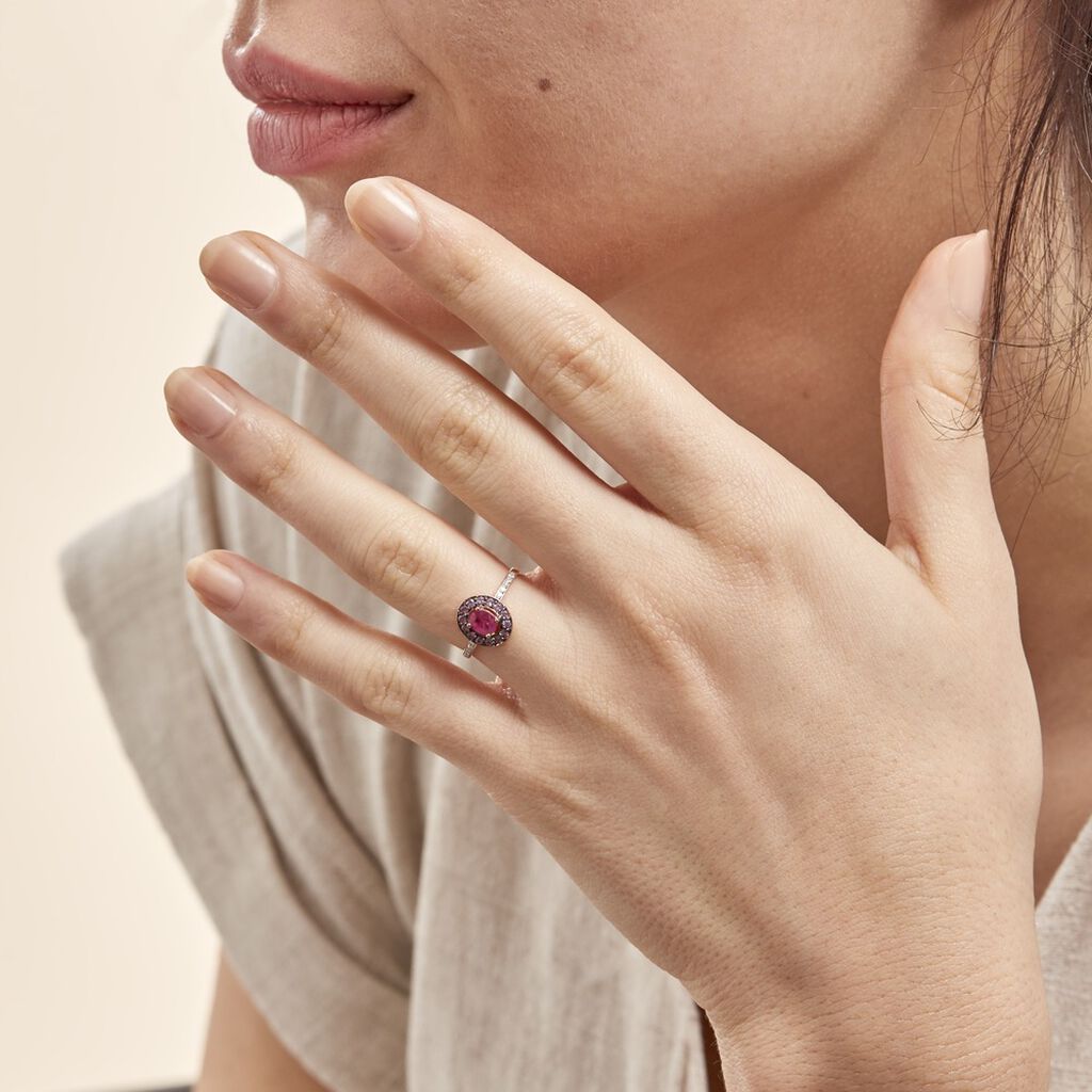 Bague Leona Or Rose Rubis Et Saphir Et Diamant - Bagues solitaires Femme | Histoire d’Or