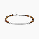 Bracelet Identit&eacute; Acier Blanc Boules Sebastino &oelig;il De Tigre - Gourmettes Homme | Histoire d&rsquo;Or